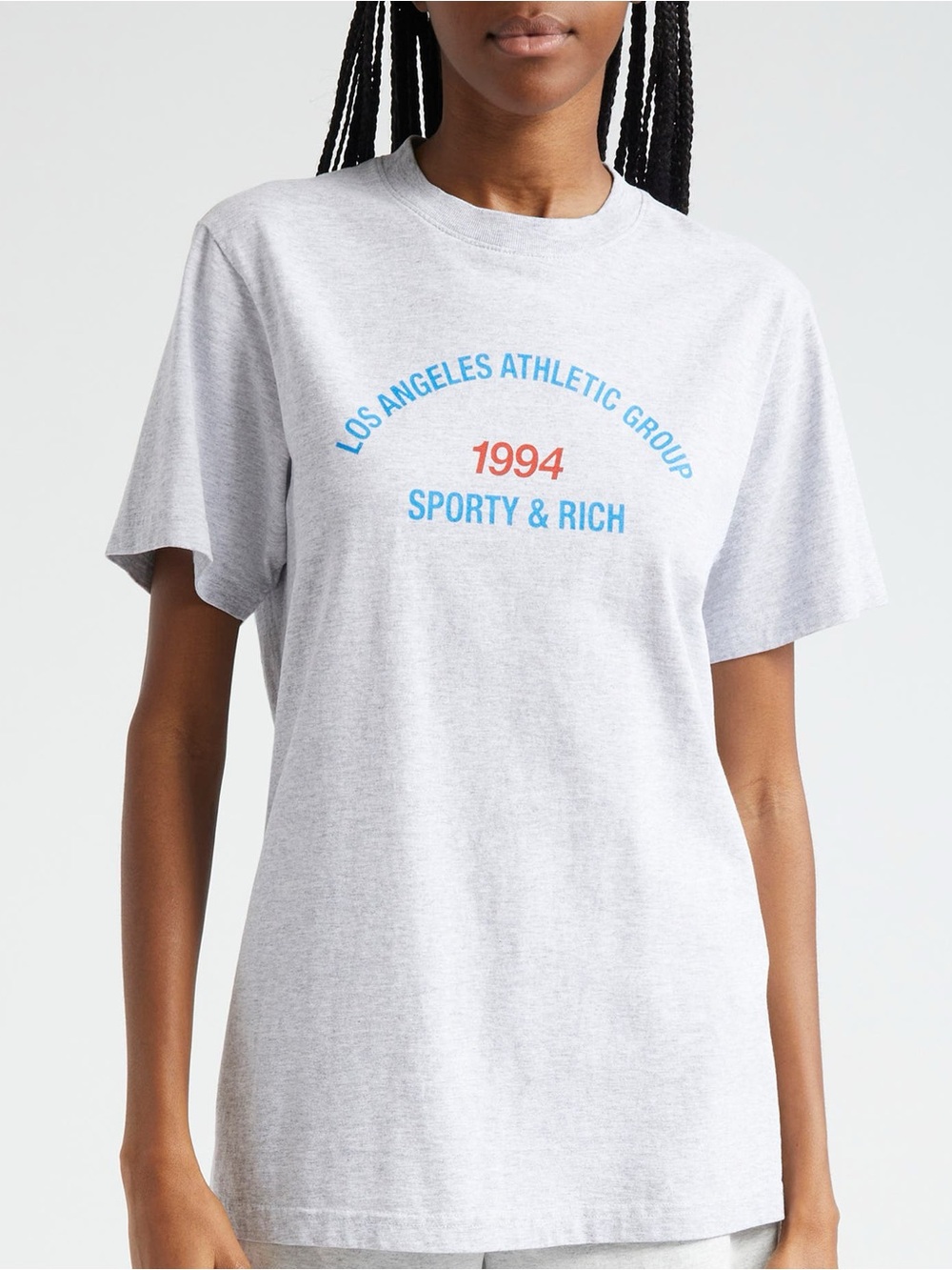 Sporty & Rich LA 1994 Light Heather Gray Tee with Blue and Red Graphic